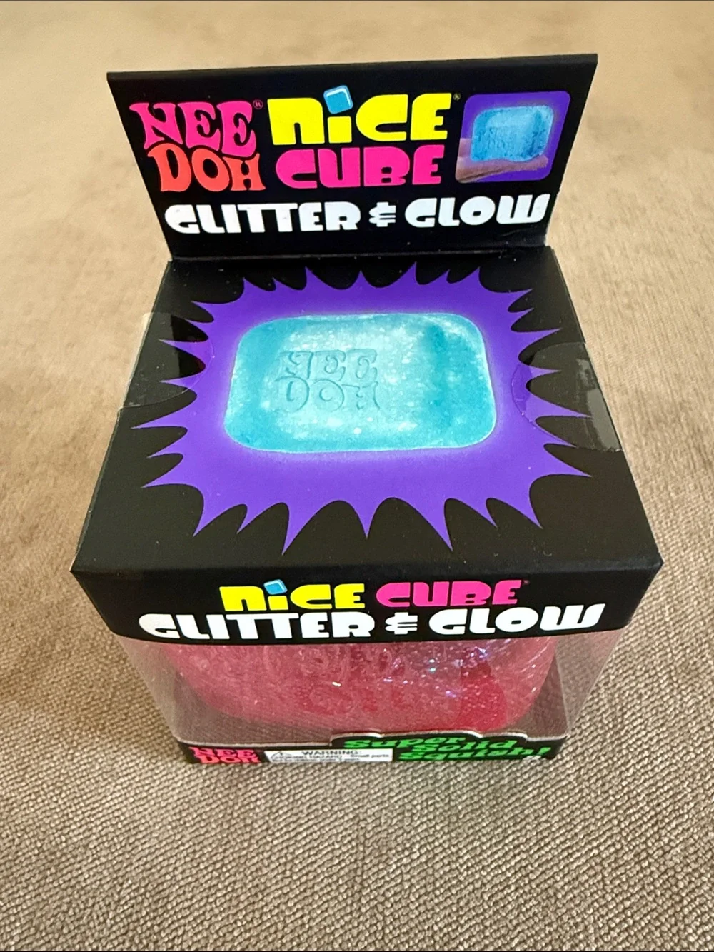 NeeDoh Nice Cube Glitter & Glow Super Solid Squish! - Pink